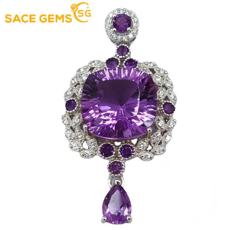 Sace Gems S925 стерлингового серебра 13 мм натуральный аметист кулон ожерелья для женщин помолвка коктейльная вечеринка ювелирные изделия