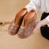 The First Layer of Cowhide Muffin Sole Heightening Women's Shoes Casual Leather Hollow Women's Slippers Breathable Hole Shoes