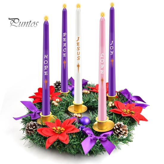 Рождественский венок 12 дюймов многоразовый искусственный венок из сосновых иголок с 4 подсвечниками Рождественский венок с лентой шишки ягоды для дома