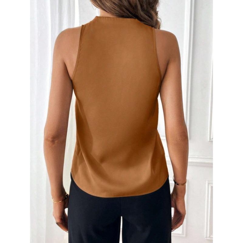 Женская мода новый без рукавов V-образный вырез свободный однотонный жилет топ