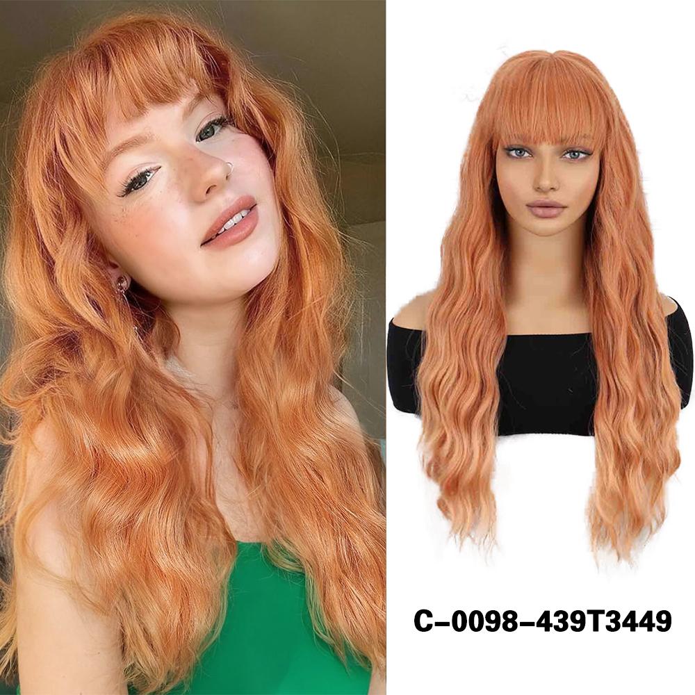 MISSQUEEN Длинные парики с челкой, синтетические длинные волнистые парики для женщин, парики с естественным видом, парики с вьющимися волосами для ежедневного использования на вечеринках