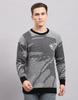 Mens Self Design Black Round Neck Full Sleeve Pullover