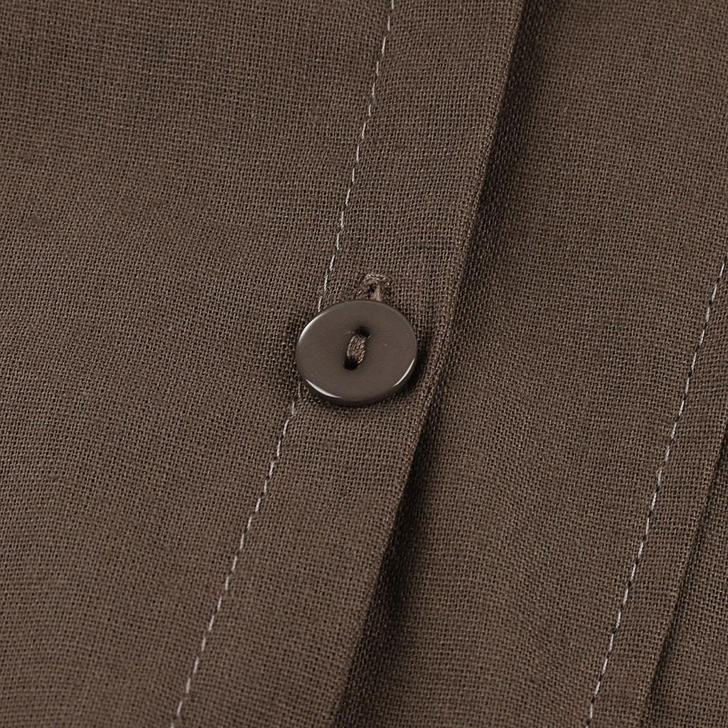 Модная женская хлопковая льняная повседневная однотонная футболка с длинными рукавами на пуговицах, блузка, топы