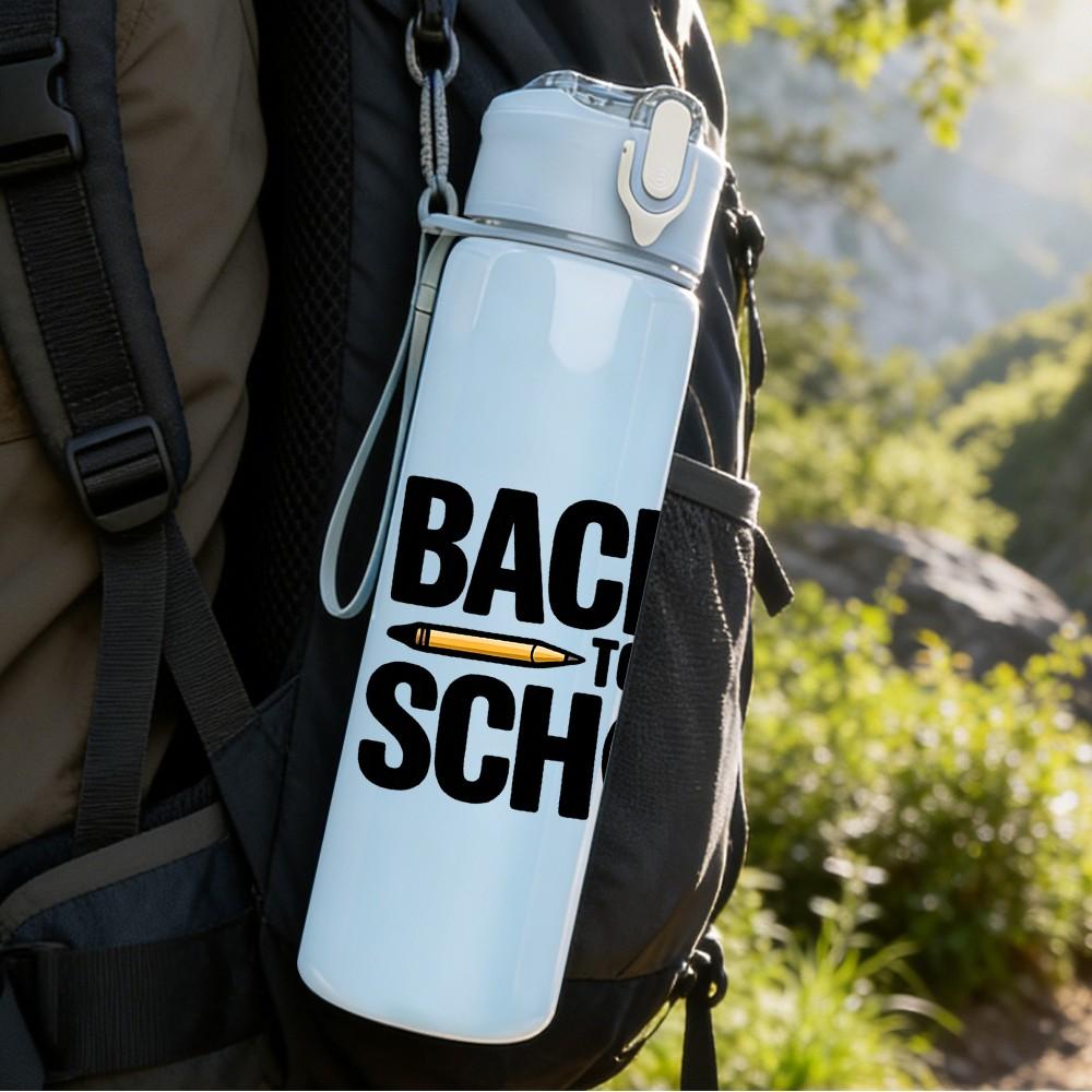 1PC Back To School Apple Book Theme 750ml Color Plastic Sports Water Bottle Leakproof Flip Straw Lid Suitable for Sports Office Home Use