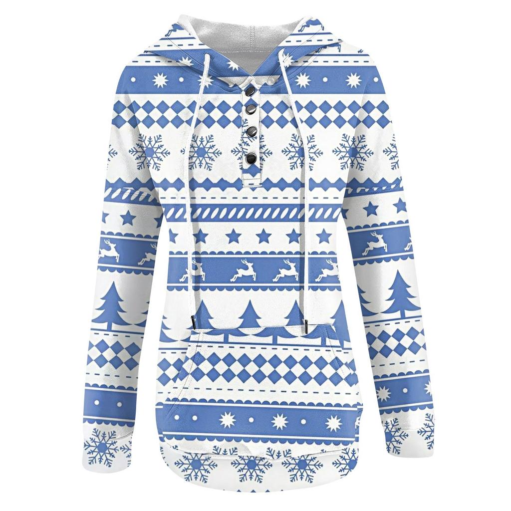 Женские повседневные модные принты с длинным рукавом на пуговицах пуловеры с капюшоном толстовки