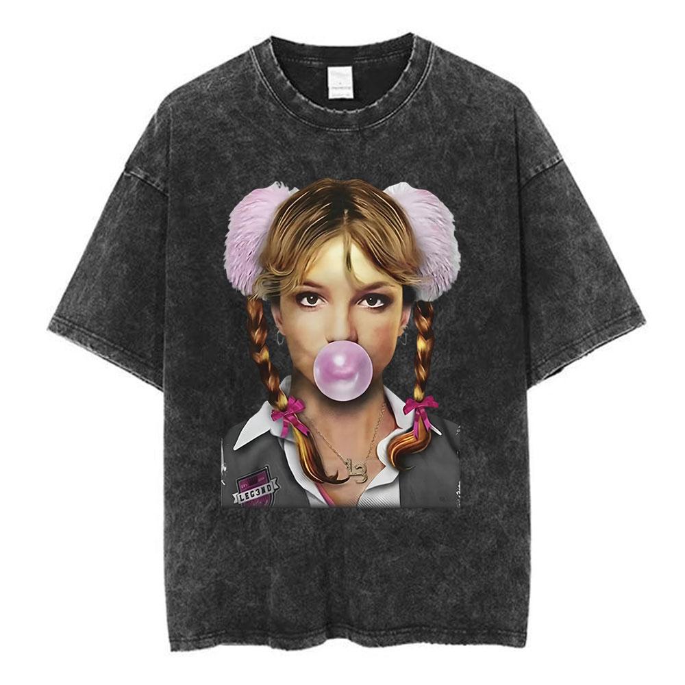 Britney Spears Album Cover Graphic Washed T Shirt Men's Women Fashion Casual Short Sleeve T-shirt Vintage Oversized T-shirts