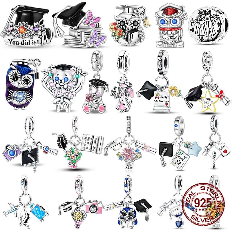 Медные Шармы Академическая Шапочка Выпускника Подвеска из Бусин Подходит для Оригинального Браслета DIY Бусина Подарок на Церемонию Выпускного