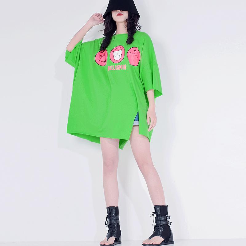 Xitao Повседневная длинная женская футболка с принтом и боковым разрезом DMY4193