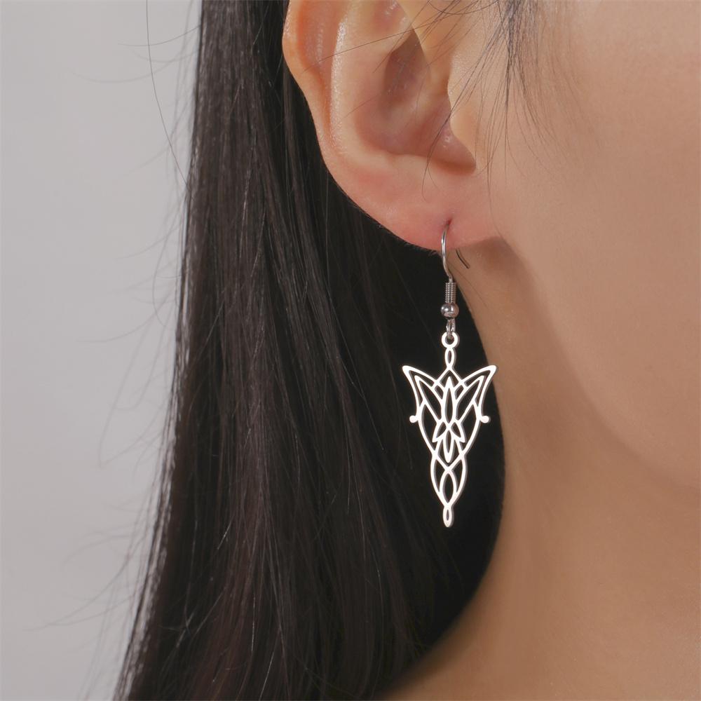 Stainless Steel Earrings Lord of the Rings Elf Princess Pendant Hoop Dangle Charms Earrings For Women Jewelry Party Best Gifts