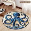 Мистический ковер с морским существом, Детализированный круглый ковер с осьминогом и волнообразными узорами Заявление для эклектичного богемного декора гостиной