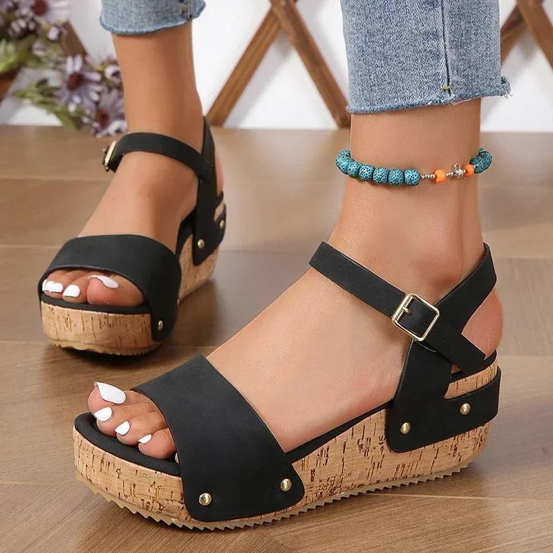 Fashion Hot Sales Thick Sole Wedge Heel Sandals for Women Summer 2025 New Platform Sandles Woman Big Size Ankle Strap Gladiator Mujer