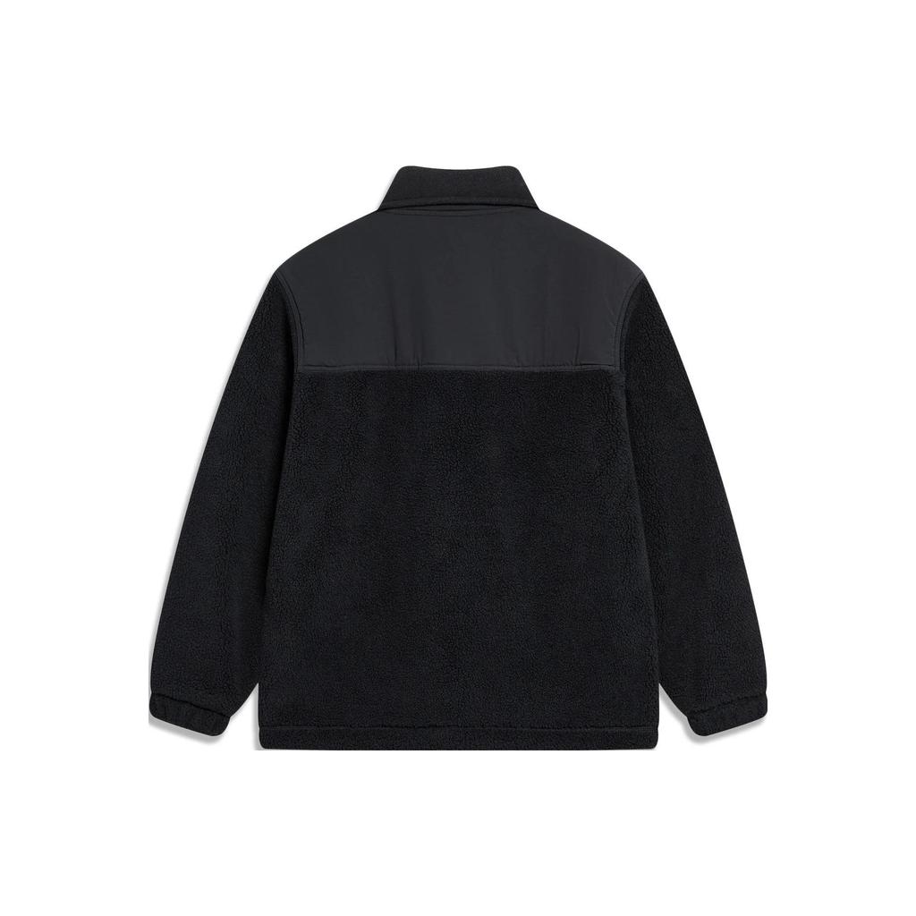 Li-Ning Color Block Loose Fleece Warm Casual Versatile Winter Knit Jacket Unisex Jackets Black AFDT841-5