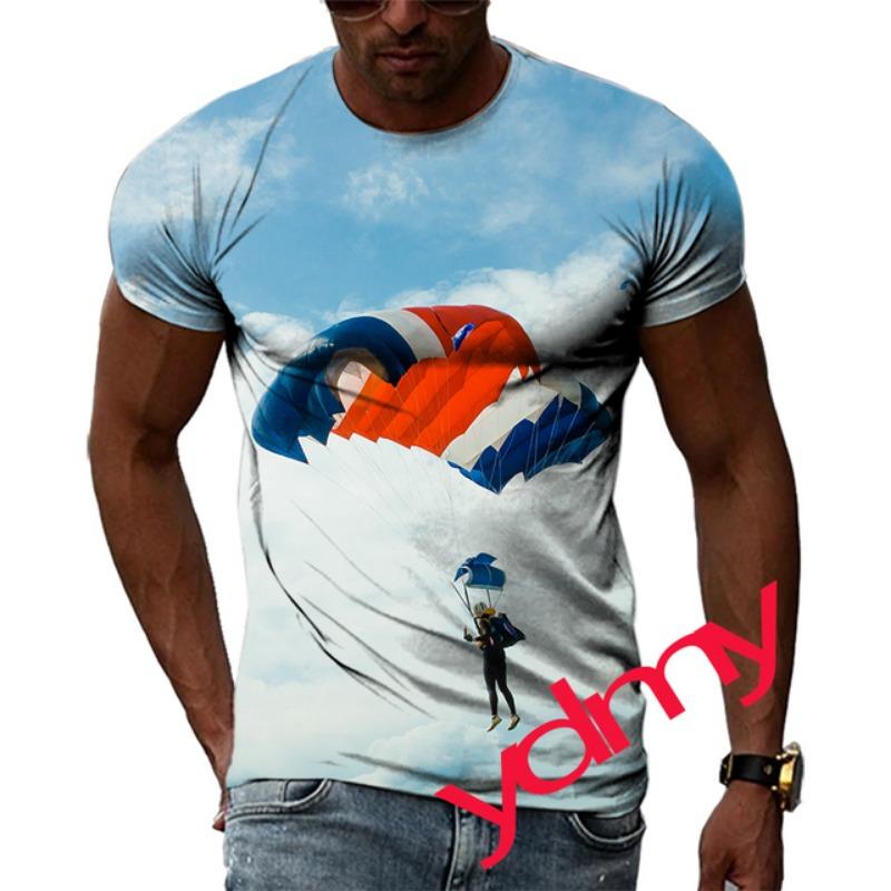 Tide Fashion Summer Parachute Picture Мужская футболка Повседневные футболки с принтом в стиле хип-хоп с круглым вырезом и короткими рукавами