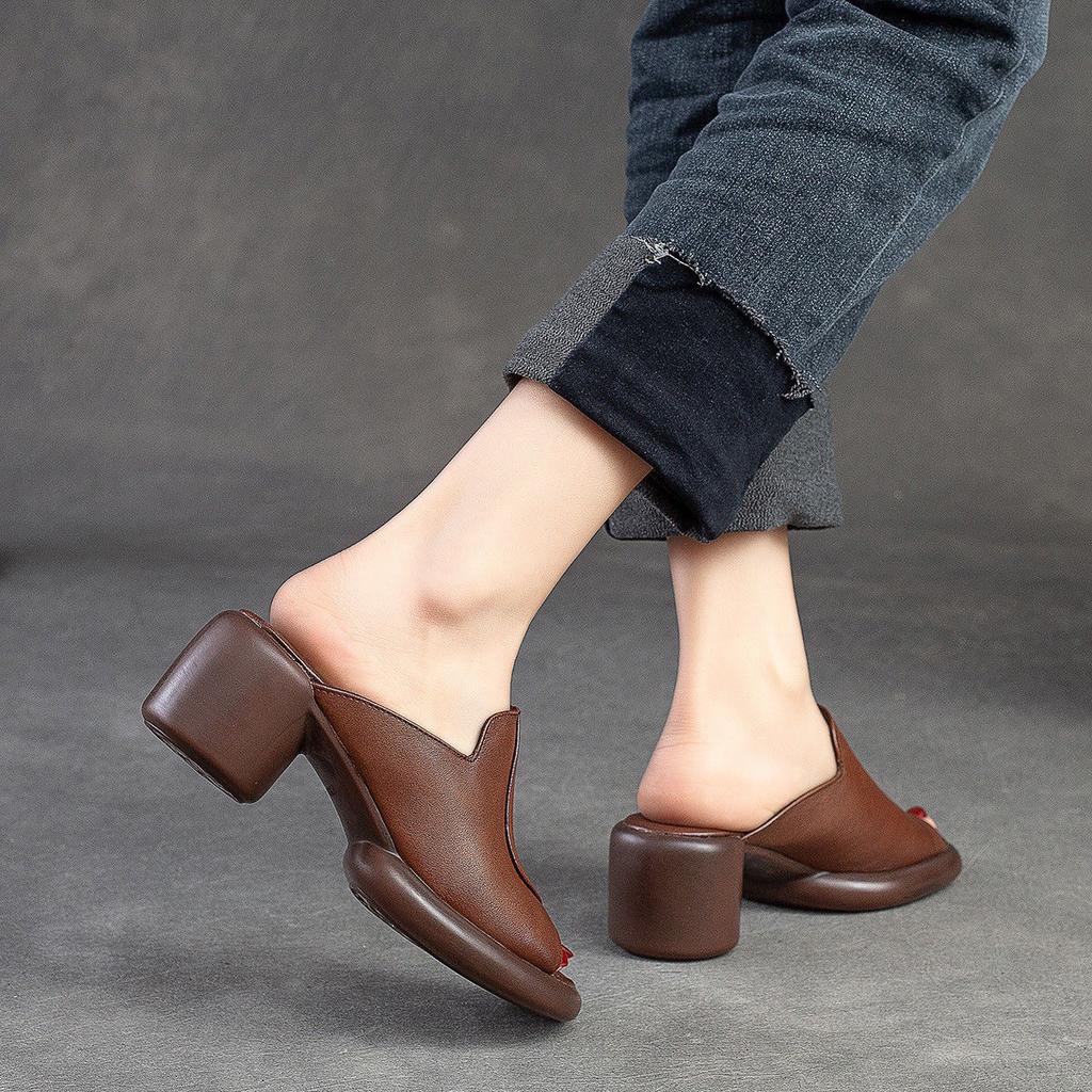 Женские тапочки с открытым носком, удобные женские сандалии на среднем каблуке, женская обувь