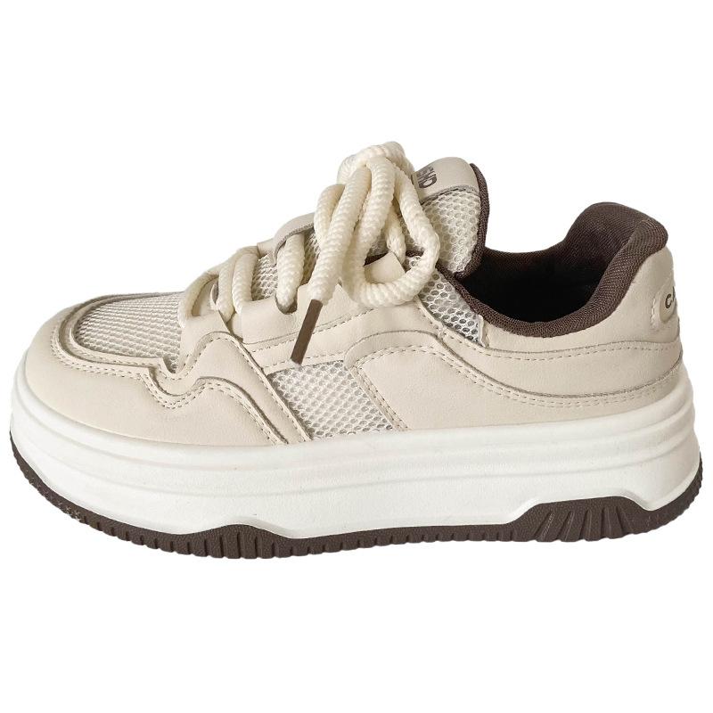 K820 thick-soled round-headed bread shoes women's Hong Kong style retro chic2024 new popular little white shoes Japanese board shoes