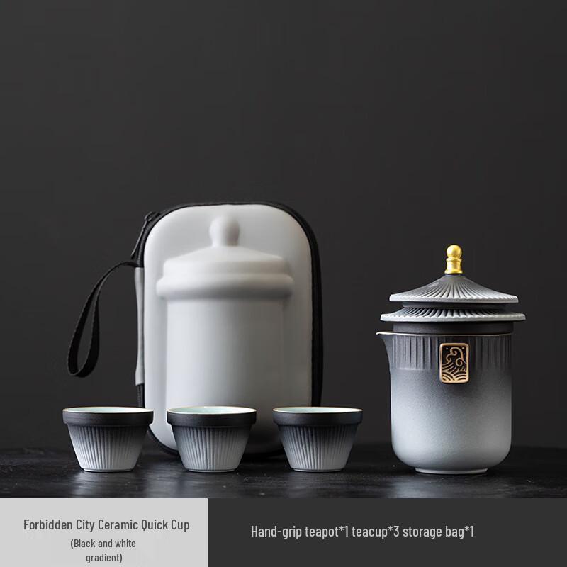 Bai Zi En Imperial Style Rough Pottery Travel Tea Set