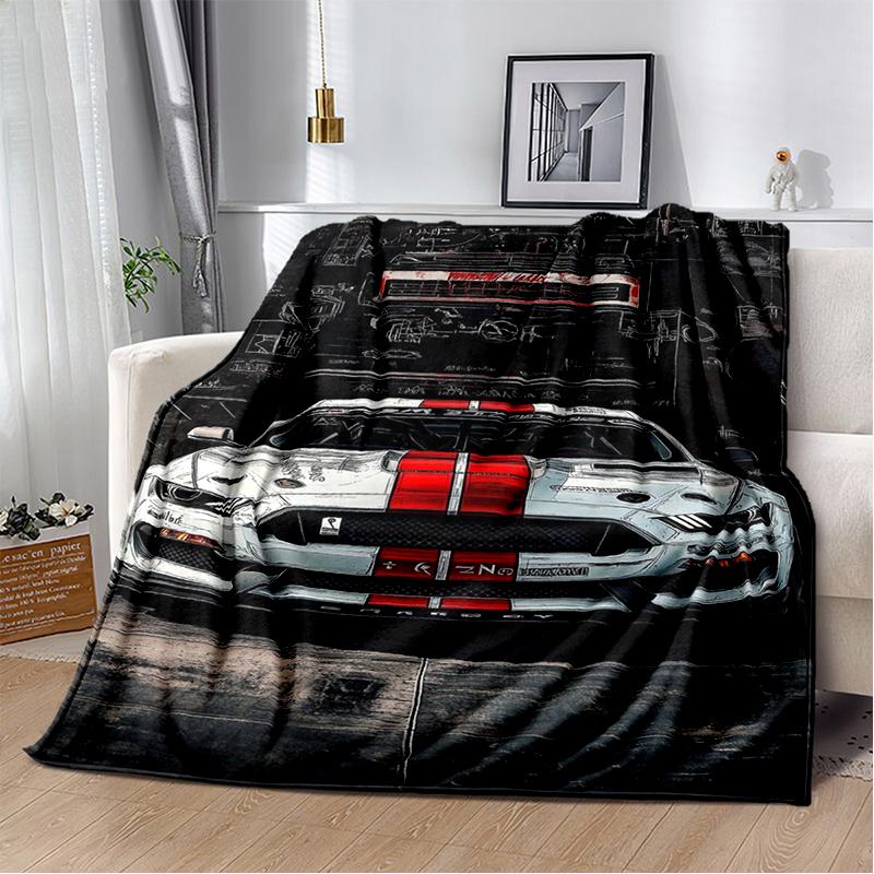 3D Mustang Racing Car Sign GTR Soft Plush Blanket,Flannel Blanket Throw Blanket for Living Room Bedroom Bed Sofa Cover Gift