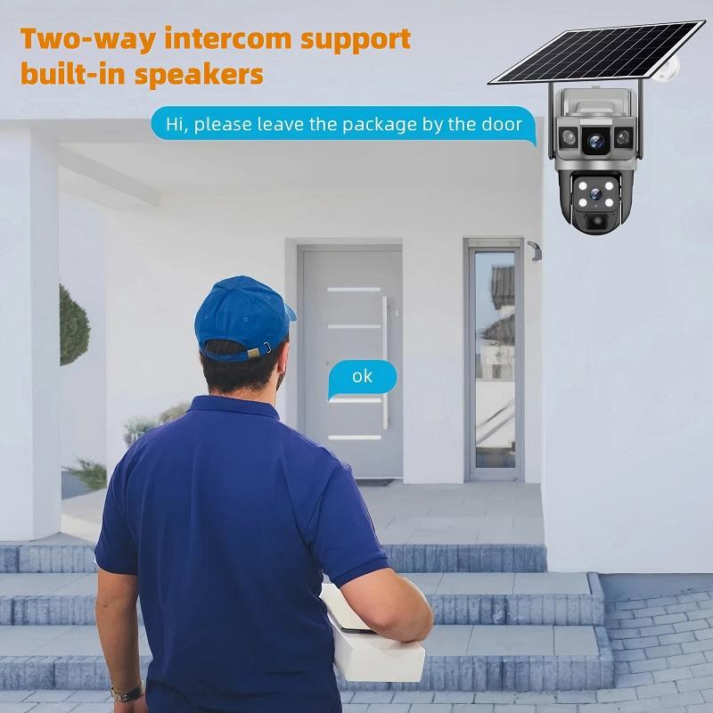 4G Solar IP Camera WIFI CCTV 12MP Dual Lens Triple Screen PTZ Auto Tracking 6K Curious Security Surveillance V380 Pro Camera