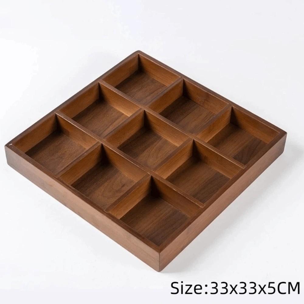 Multi-Grid Divided Plate Wooden Snack Storage Tray Reusable Bamboo Tray Candy
