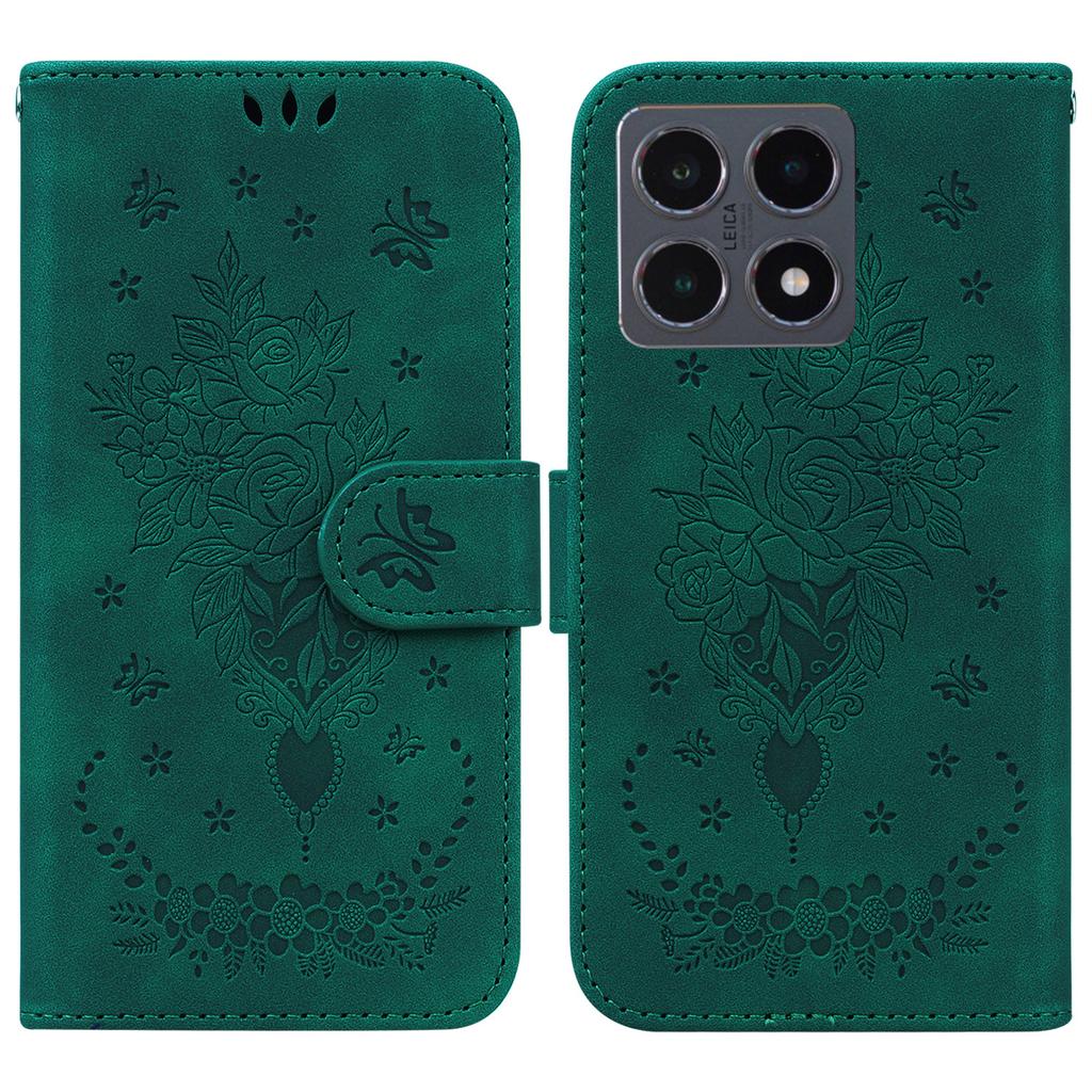 For Xiaomi 15T Case Butterfly Flower Imprint PU Leather Wallet Phone Cover with Strap