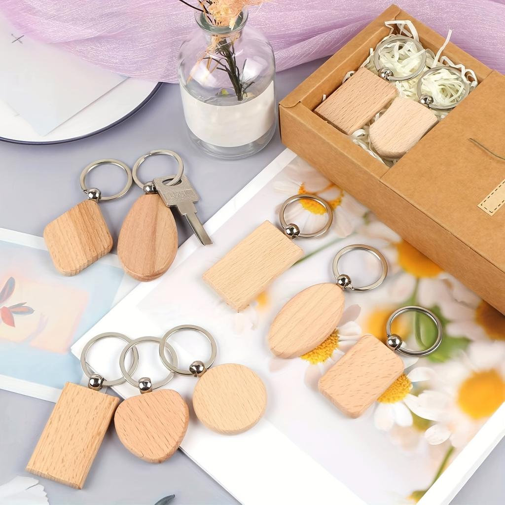 15 шт., деревянные заготовки, брелок в ассортименте, деревянный брелок для ключей, кольцо для ключей для DIY, подарочные поделки, лазерная гравировка, деревянные брелоки, заготовки