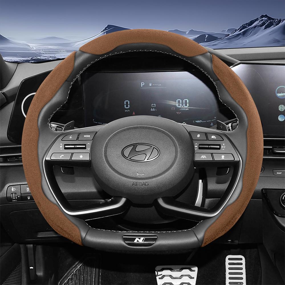 EEJQ9 Suitable for Hyundai Sport Suede Steering Wheel Cover with Split Snap-On Design for Tucson Elantra Avante I30 Sedan Alcazar Grand Creta I10 