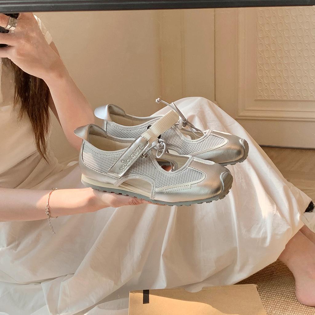 Cowhide Grape Mother Function Ugly Cute Casual Sneakers Women's Side Empty Sandals Velcro Drawstring Ma Flat Bottom Lizhen Shoes