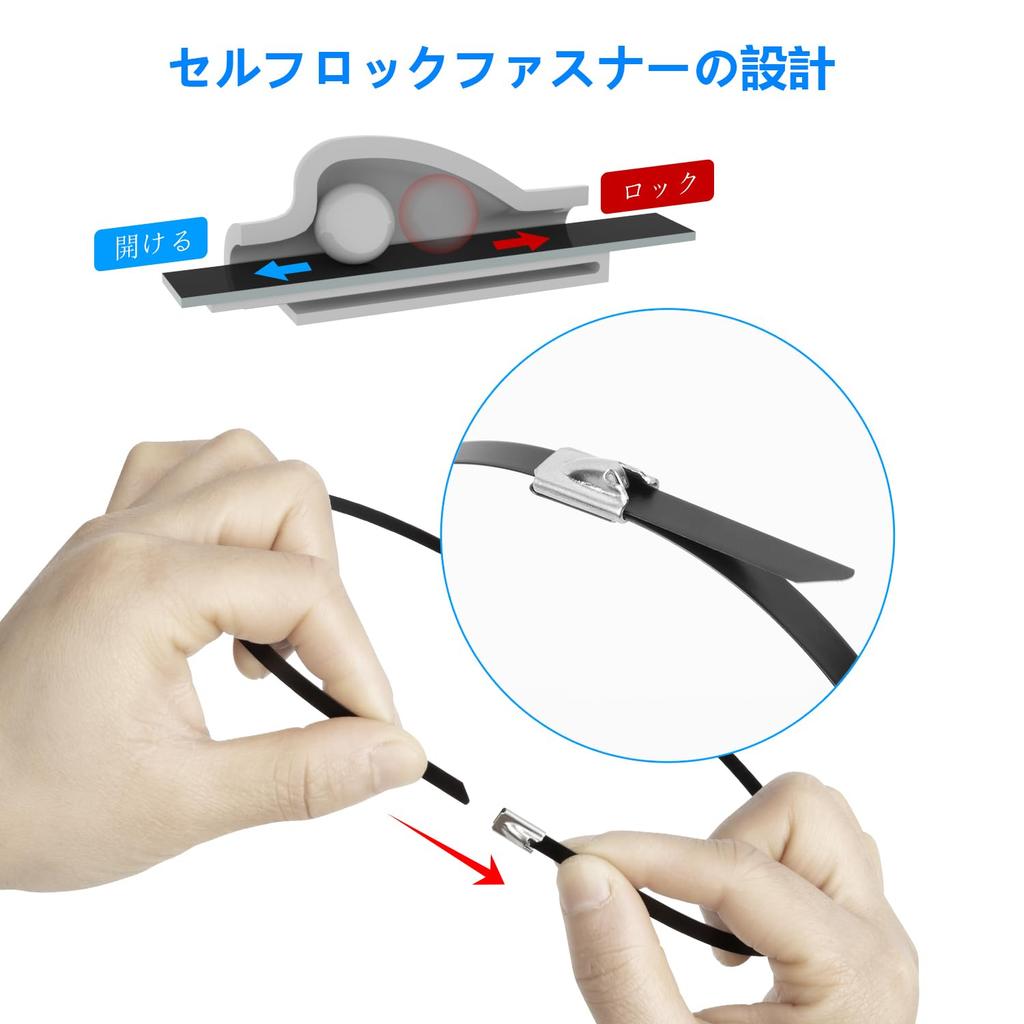 XINGO 50 штук Черные 4,6 мм шириной x 500 мм длиной Кабельные стяжки, Прочные кабельные стяжки из нержавеющей стали 304 с прочностью на разрыв 136 кг, Многоцелевые