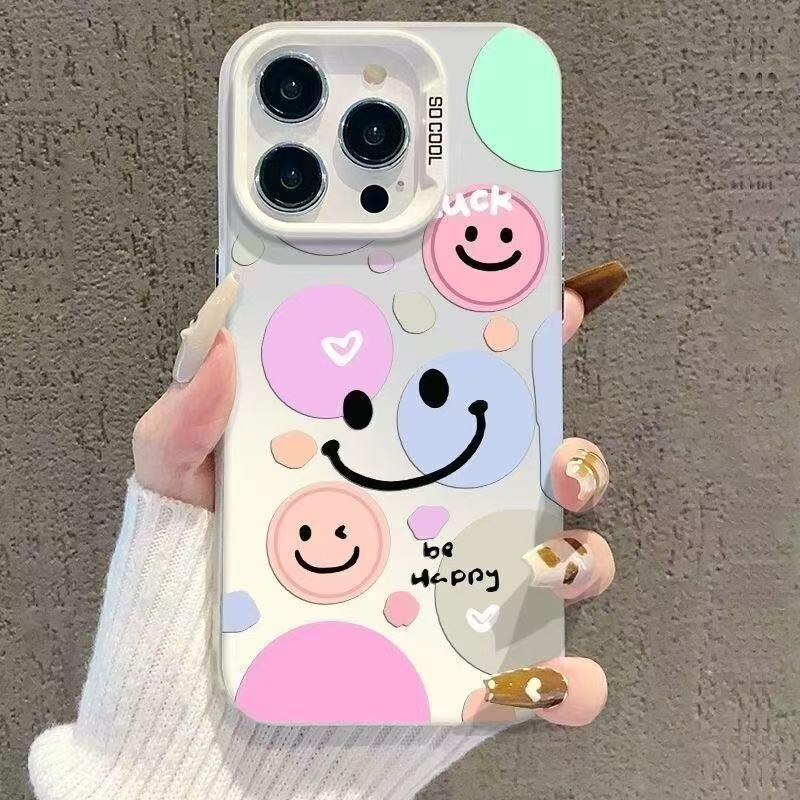 Красочный чехол для телефона со смайликом для iPhone 12x-17, Ударопрочный, Подходит для Apple 15 Pro, 16 Pro Max, Девичий дизайн