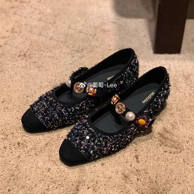 Версия из овчины виноградной матери, та же парижская песня о любви, стиль маленького аромата, пэчворк, квадратный носок, твидовый значок, туфли Мэри Джейн, женские одинарные туфли