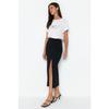 Black Smart Crepe Slit Detailed Maxi High Waist Stretchy Knitted Skirt Twoss23et00351