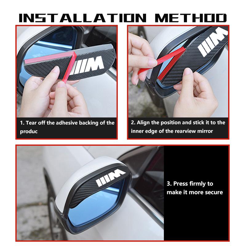 2PCS Car Rearview Mirror Sticker Rain Eyebrow Protector Cover For BMW Performance M E87 E30 E46 E28 F35 G20 E93 F20 X3 X ulbn07