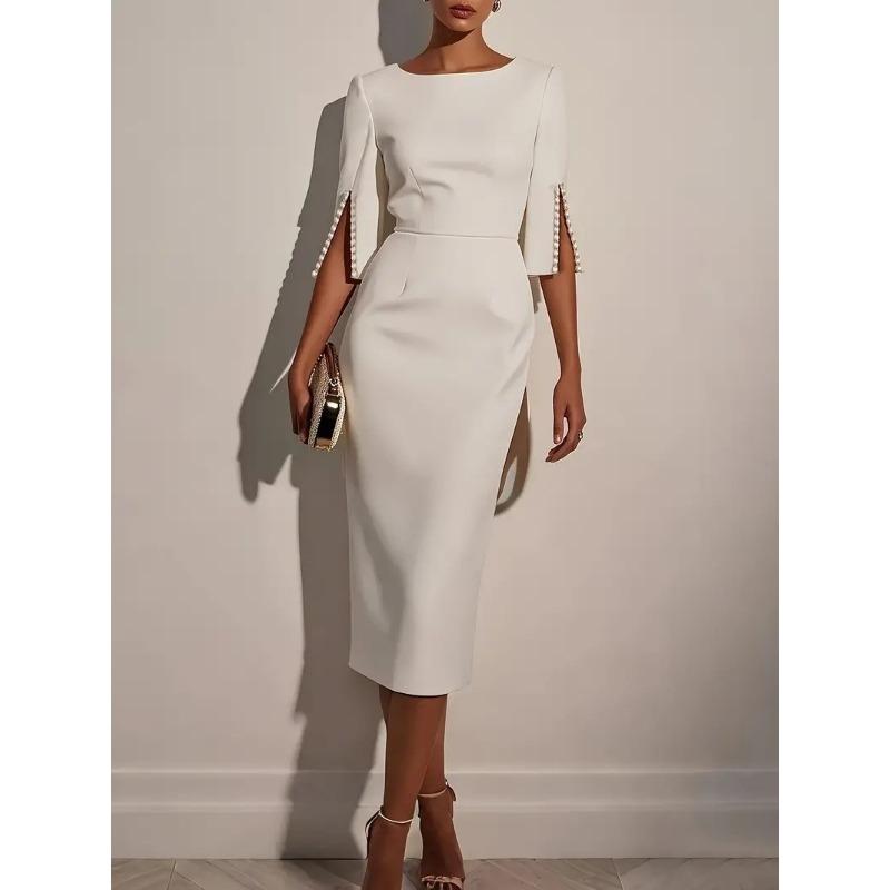 YYFS Women's Fashion Summer Spring Solid Color Print 1/2 Sleeves O-Neck High Waist Casual Dresses