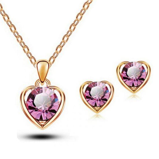 Женская мода ювелирные изделия сердце кристалл кулон ожерелье уха шпильки серьги набор