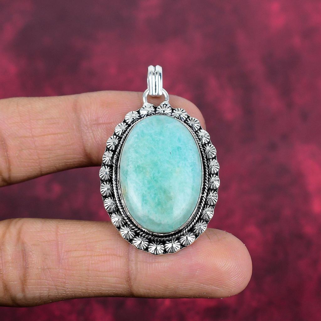 Амазонитовый кулон, 925 пробы серебряный кулон, ювелирные изделия ручной работы с драгоценными камнями, подарки для жены, абсолютно новый кулон