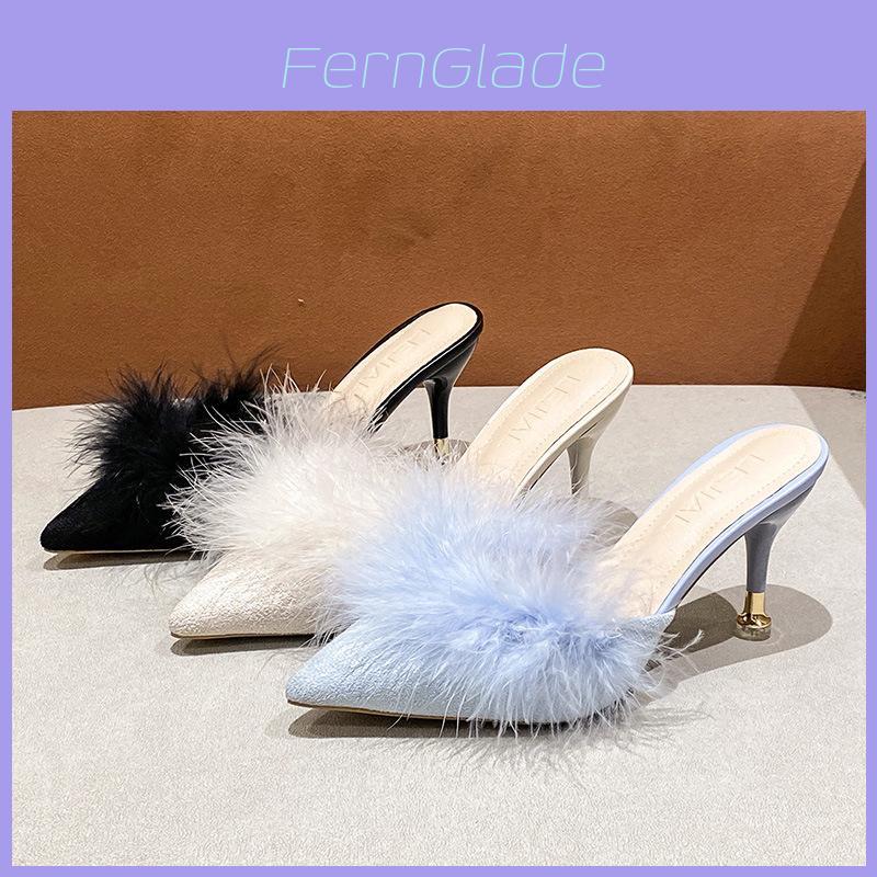 Stylish Korean High Heeled Slippers For Women With Pointed Toe And Fine Heels