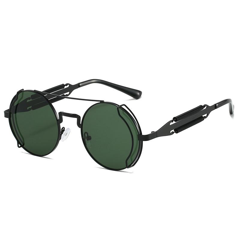 Non-polarized Steampunk Sunglasses Men Round Red Lens Punk Sun Glasses Black Metal Gothic Style New Products Women Shades