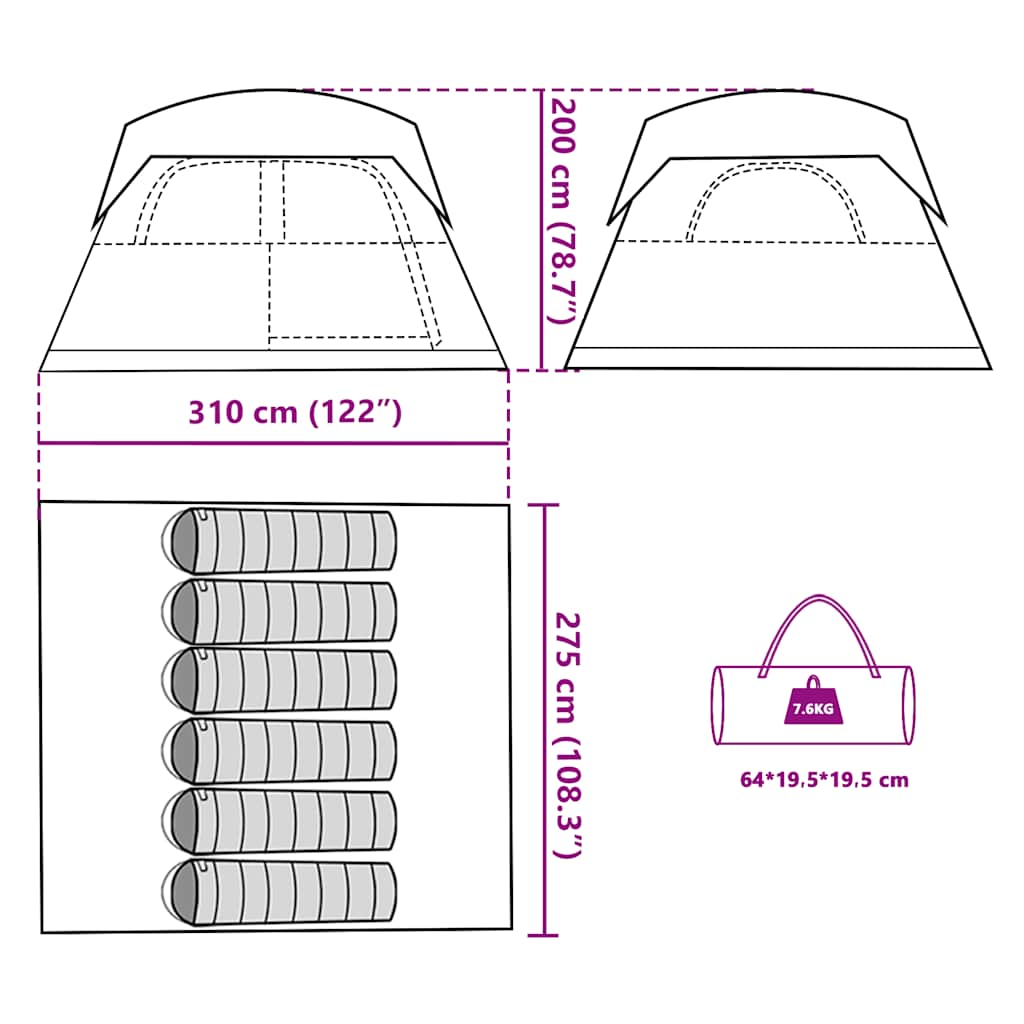 Family Tent for 6 Persons Blue Waterproof