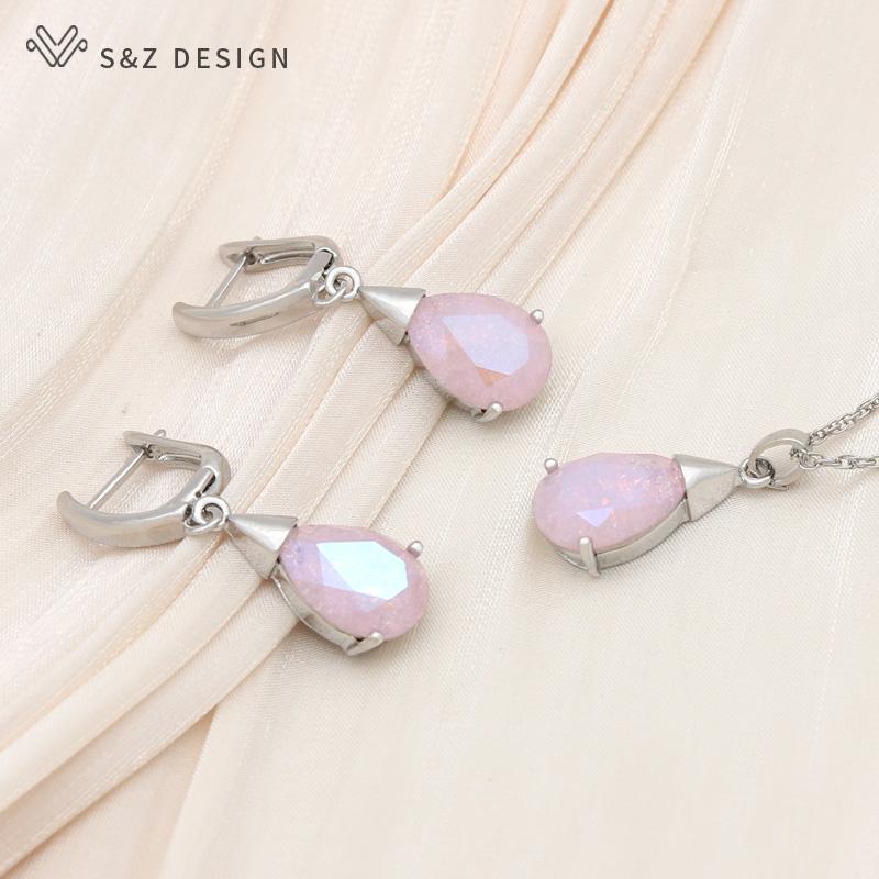 Элегантные висячие серьги с каплями воды и кристаллами, комплекты ювелирных изделий для женщин, индивидуальное вечерние ожерелье с подвеской