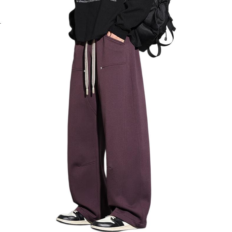 Top Youth Men's Casual Pants Autumn Winter Heavyweight Knitted Cotton Sweatpants Loose Wide-Leg Plus Size Straight Pants Purple 5XL