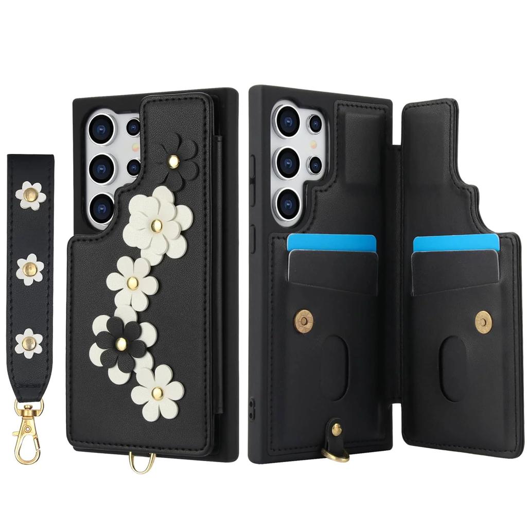 Для Samsung Galaxy S25 S24 S23 S22 Ultra A13 A53 A54 A14 A34 A15 A35 A55 A16 Чехол, Кошелек с держателем для карт, Милый дизайн с цветами