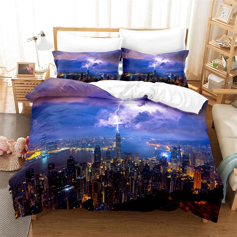 Beautiful Coastline City Duvet Cover Set 3d Digital Printing Sea Landscape Bed Linen Queen Polyester Bedding Set Fashion Design