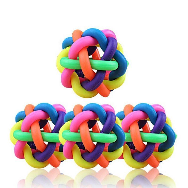 Игрушка для домашних животных с резиновым шариком цвета радуги и колокольчиком для маленьких собак