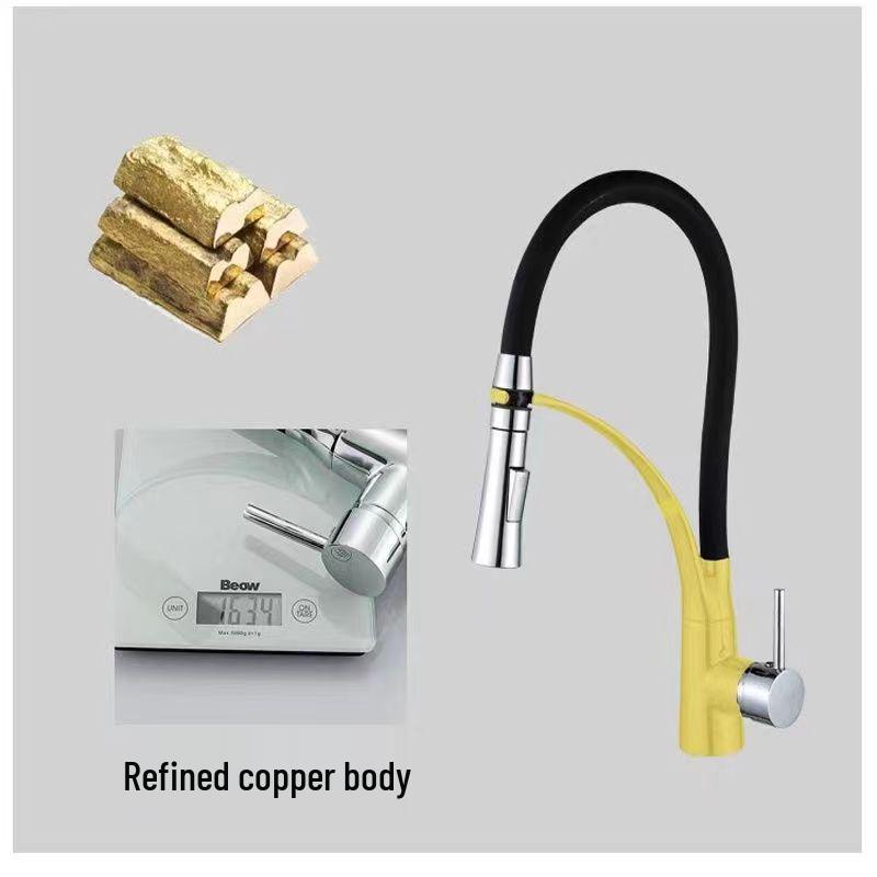 Вращающийся полностью медный выдвижной кухонный смеситель для горячей и холодной воды