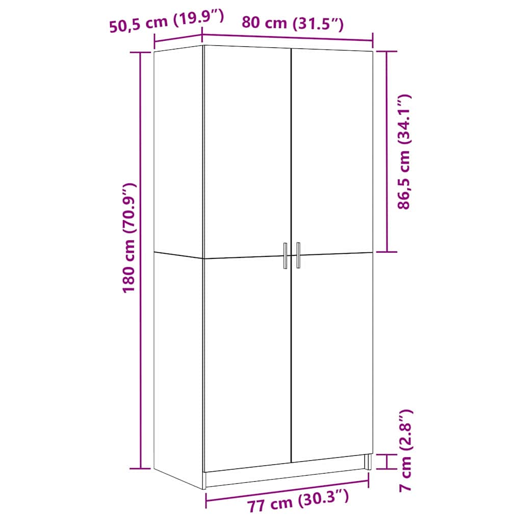 Wardrobe with Door Black Oak Effect 80 x 50.5 x 180 cm