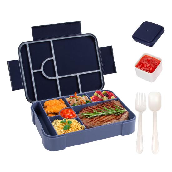 Ланч-бокс Bento, герметичный, с 6 отделениями, ложкой, вилкой, соусницей, контейнером для еды без бисфенола А для школьных закусок