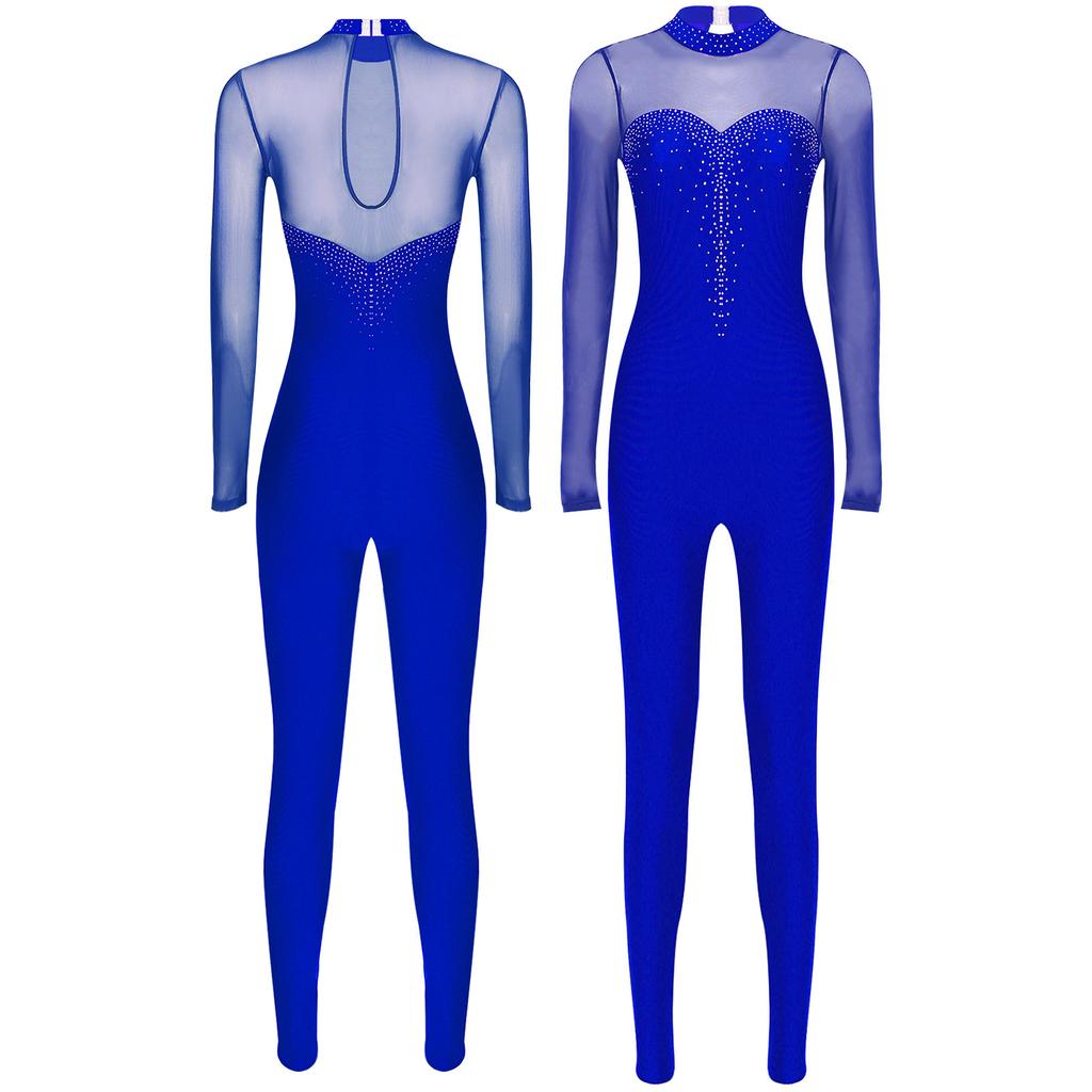 Jazz Dance Jumpsuit Rhythmic Gymnastics Stage Performance Wear Figure Skating Gymnastics Dance Costume Women Rhinestone Open Back Jumpsuit