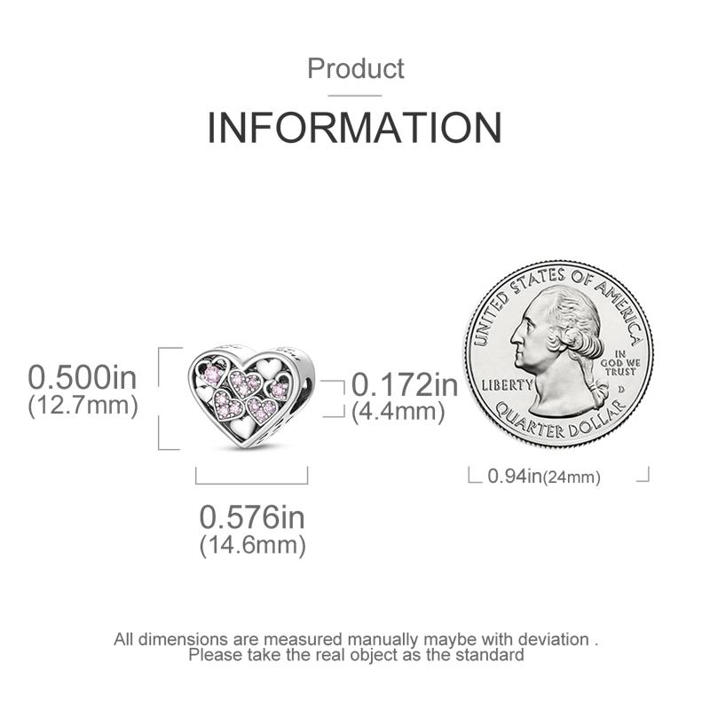 925 Sterling Silver Pink Zirconium Love Heart Charms Bead Heart-shaped Pendants Fit Original Bracelet DIY Jewelry GiftGood product