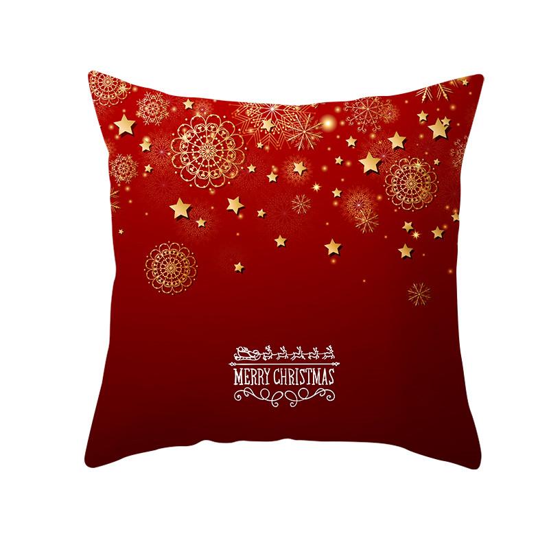 Merry Christmas Gift Decoration Pillowcase Red Print Cushion Cover Home Sofa Festive Short Plush Material