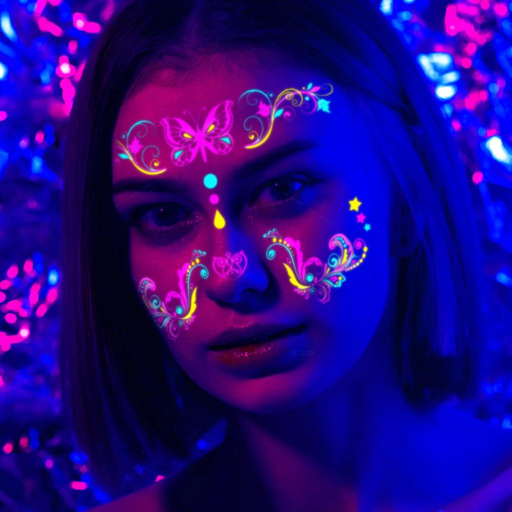 Карнавальный музыкальный фестиваль флуоресцентные наклейки для лица водонепроницаемые ночные клубы макияж шар неоновые светящиеся наклейки